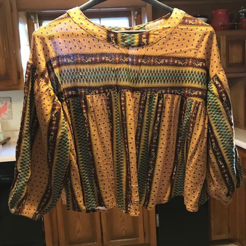 Small Crop Top Gold Boho Altar’d State 100% Rayon